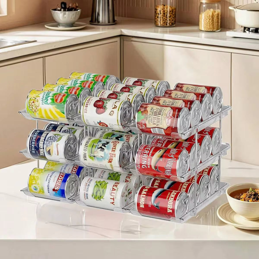 Can Organizer For Pantry, Stacking Can Storage Organizer Pantry, Automatic Can Rack For Fridge, 3Tire 3 Columns Can Holder For 36 Cans, Canned Goods Organizer Suitable For Cabinet Pantry Countertop.
