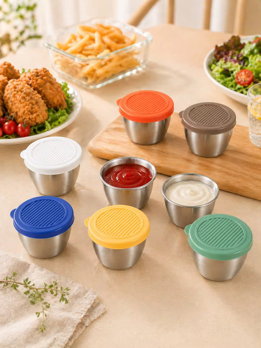 6PCS 2.7oz Sauce Cups With Lids, Stainless Steel Mini Condiment Containers For Dips, Lunch Box, Leak Resistant, Random Color