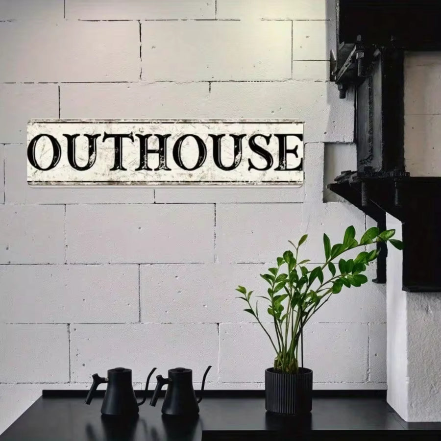 1pc Vintage Outhouse Metal Sign - Large 16x4 Inch Rustic Farmhouse Bathroom, Garage, Cabin & Cafe Wall Decor - Waterproof & Dustproof Aluminum Plaque With Distressed White & Black Finish, Pre-Drilled Holes For Outhouse, Privy Or Outhouse