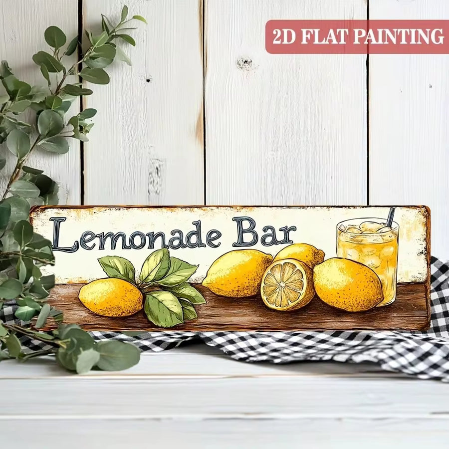 2D Flat, 1pc Vintage Lemonade Bar Metal Wall Art Sign - Lemon Slice & Glass Of Lemonade With Lemonade Bar Text - Rustic Farmhouse Kitchen Decor, Lemon-Themed Indoor/Outdoor Decoration For Home, Porch, Cafe - Easy-Hang Lemon Plaque Gift (16, 2D Flat